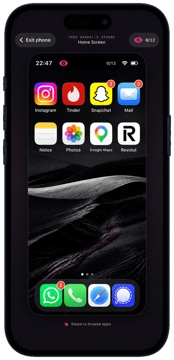 Diva Sherlock fictional phone showing its home screen